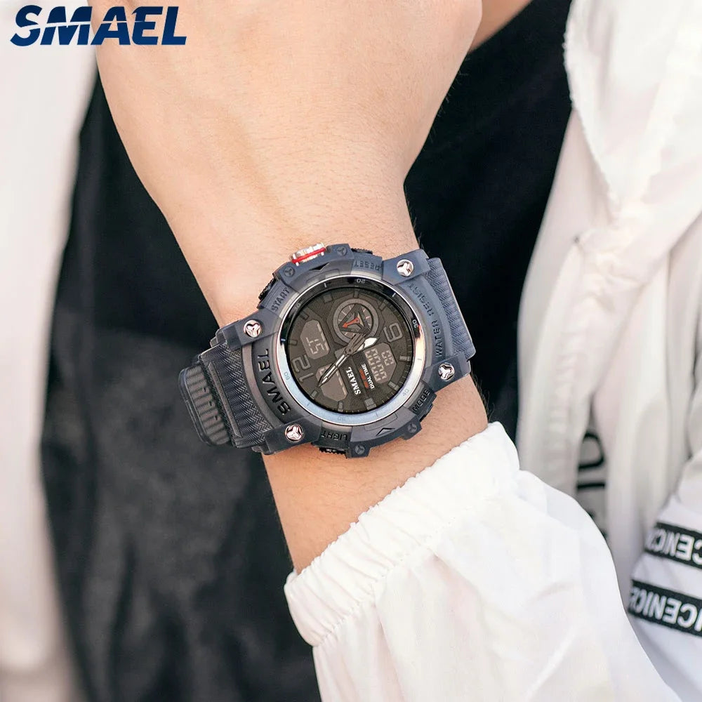 SMAEL 8007 Men's Outdoor Cool Dual Display Waterproof Glow Electronic Watch Outdoor Transparent Watch