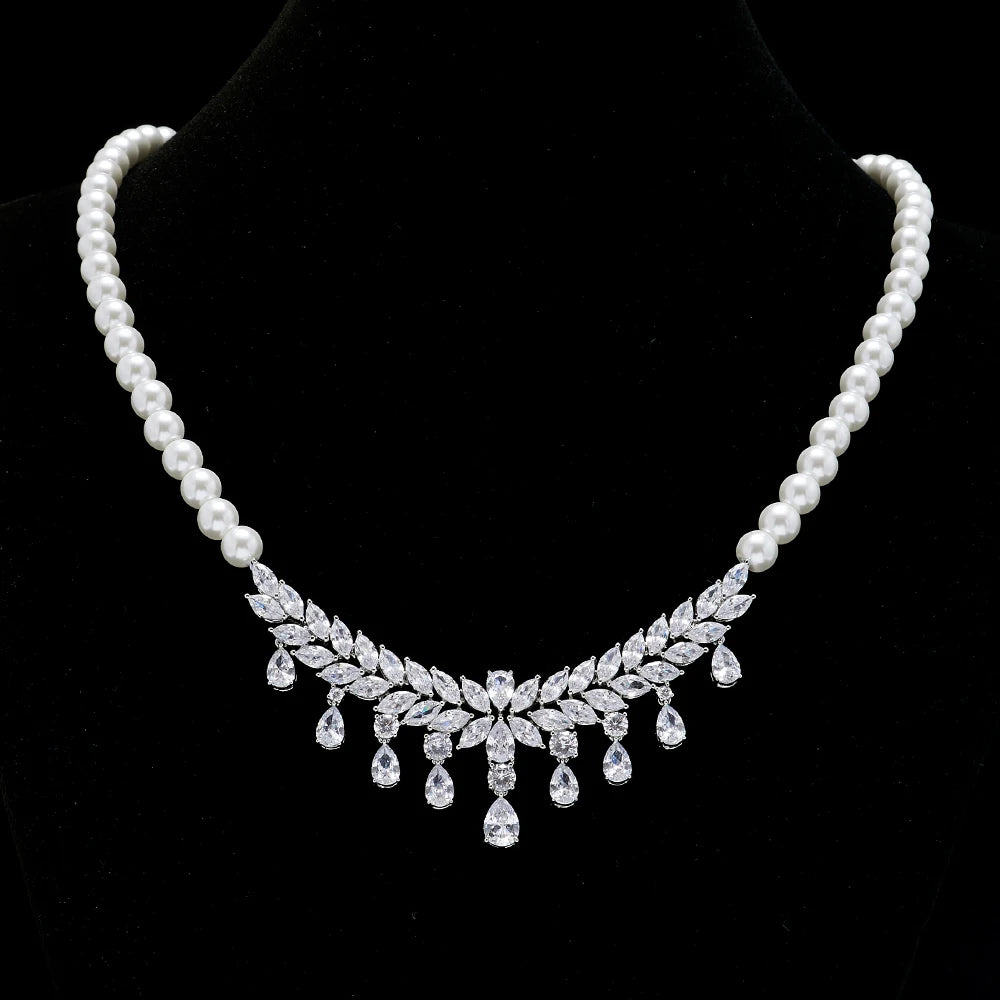 TIRIM Pearl Necklace Jewelry Sets for Women Cubic Zirconia Necklace Set Party Engagement Dress Suits Dubai Jewelry Dubai