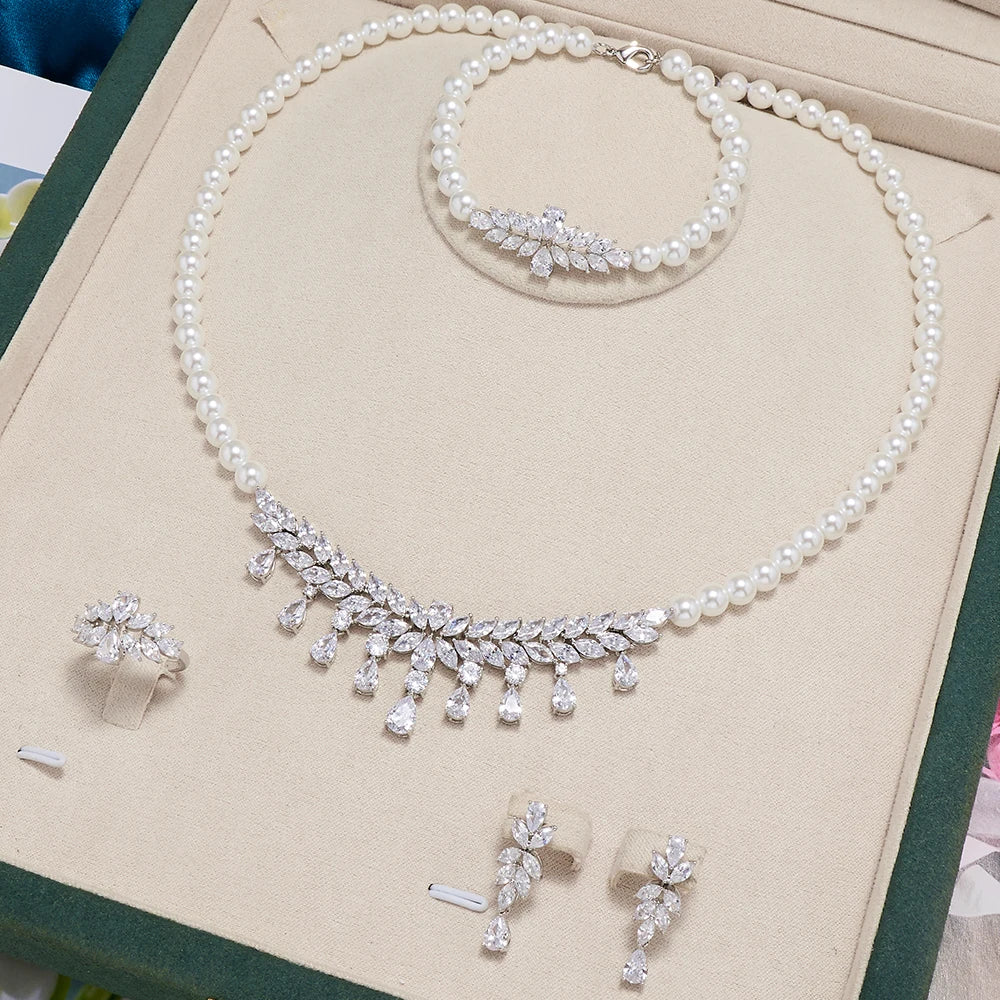 TIRIM Pearl Necklace Jewelry Sets for Women Cubic Zirconia Necklace Set Party Engagement Dress Suits Dubai Jewelry Dubai