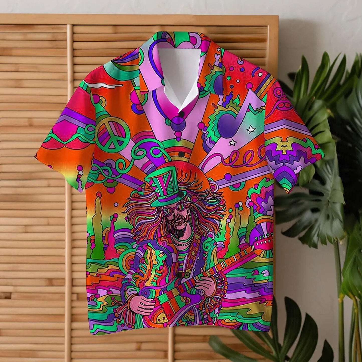 Colorful Guitar Hippie Men's Shirt Daily Wear Going out Weekend Summer Cuban Collar Short Sleeves 4-Way Stretch Fabric Shirt