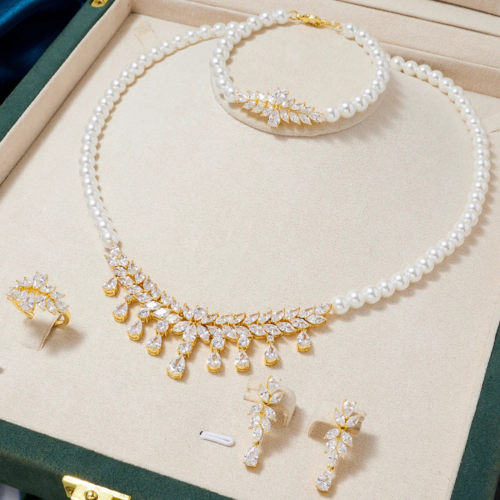 TIRIM Pearl Necklace Jewelry Sets for Women Cubic Zirconia Necklace Set Party Engagement Dress Suits Dubai Jewelry Dubai