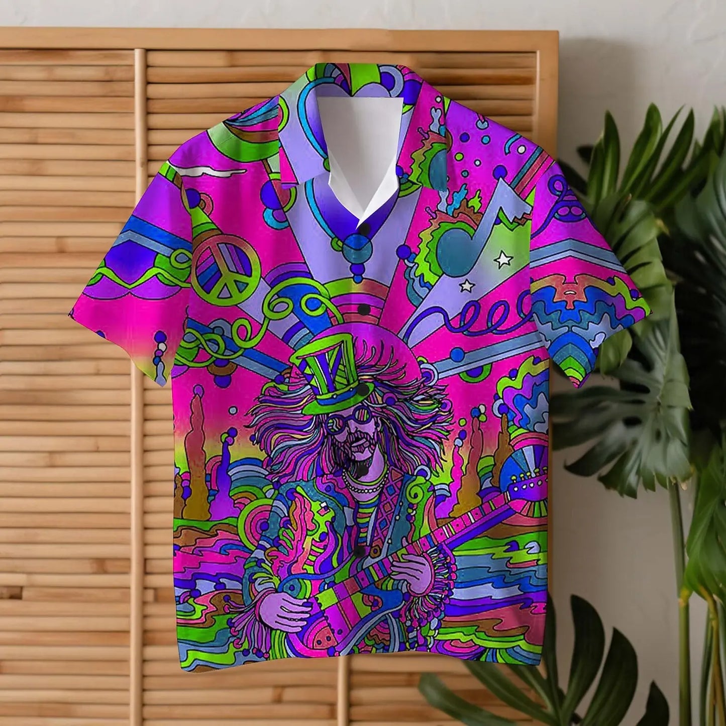 Colorful Guitar Hippie Men's Shirt Daily Wear Going out Weekend Summer Cuban Collar Short Sleeves 4-Way Stretch Fabric Shirt