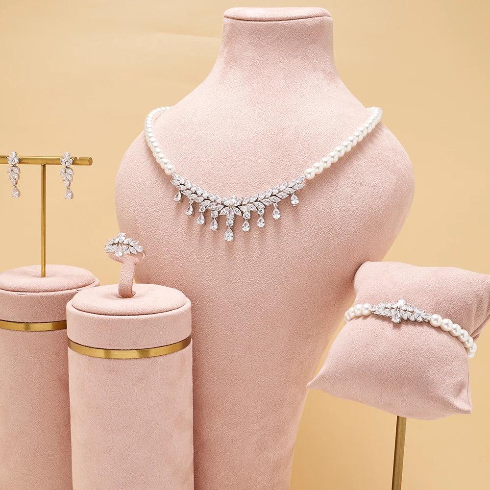 TIRIM Pearl Necklace Jewelry Sets for Women Cubic Zirconia Necklace Set Party Engagement Dress Suits Dubai Jewelry Dubai