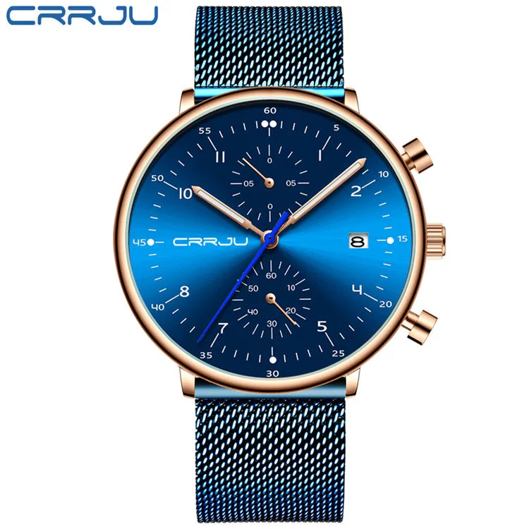 CRRJU Mens Watch Top Luxury Brand Men Stainless Steel WristWatch Men's Military waterproof Date Quartz watches relogio masculino