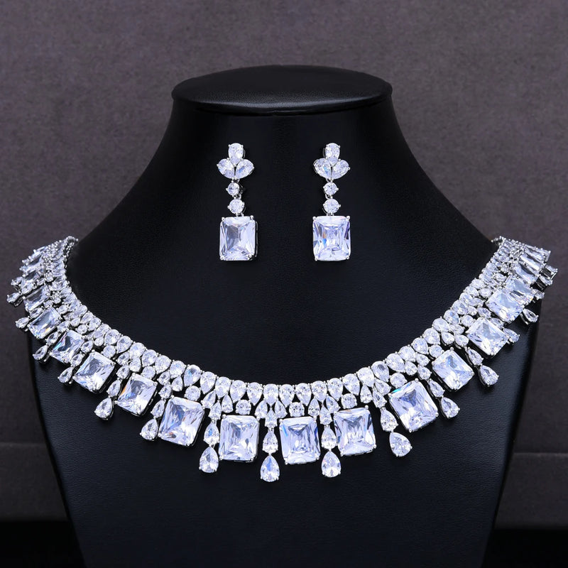 Missvikki Luxury 4PCS Necklace Bracelet Earrings Ring Sets for Women Wedding Naija Bridal Cubic Zirconia Dubai Dress Jewelry Set