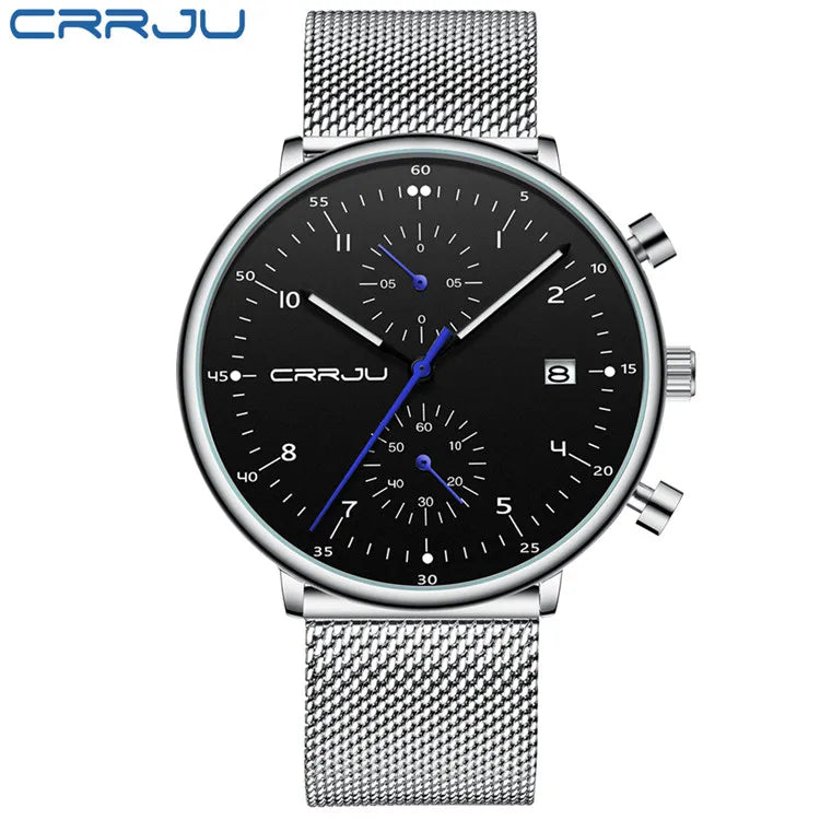 CRRJU Mens Watch Top Luxury Brand Men Stainless Steel WristWatch Men's Military waterproof Date Quartz watches relogio masculino