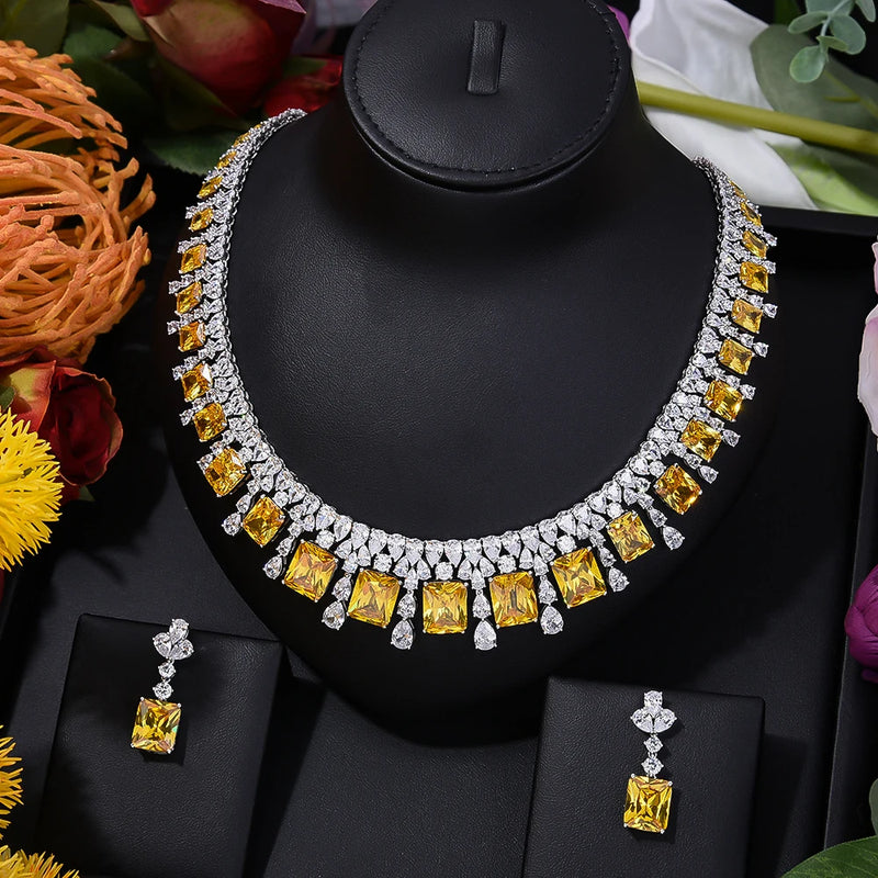 Missvikki Luxury 4PCS Necklace Bracelet Earrings Ring Sets for Women Wedding Naija Bridal Cubic Zirconia Dubai Dress Jewelry Set