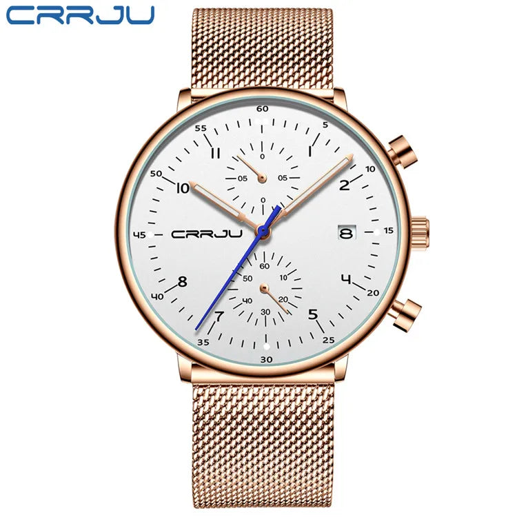 CRRJU Mens Watch Top Luxury Brand Men Stainless Steel WristWatch Men's Military waterproof Date Quartz watches relogio masculino