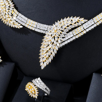 Siscathy Fashion Luxurious Zircon Leaves Necklace Wedding Jewelry Set For Women Female Party Dinner Dress Accessory Jewelry Gift