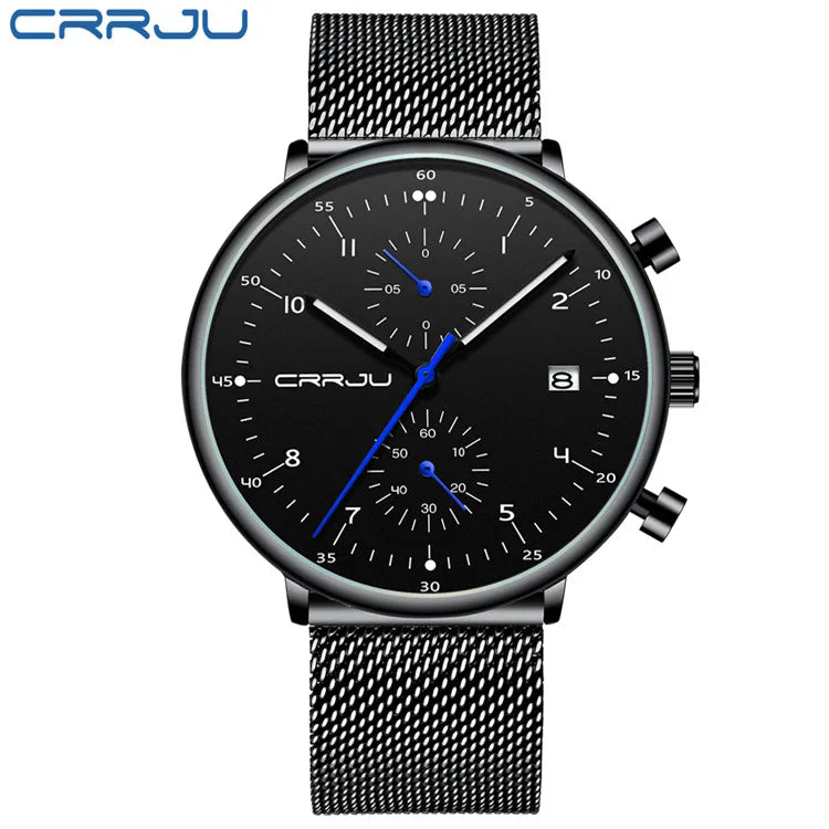 CRRJU Mens Watch Top Luxury Brand Men Stainless Steel WristWatch Men's Military waterproof Date Quartz watches relogio masculino