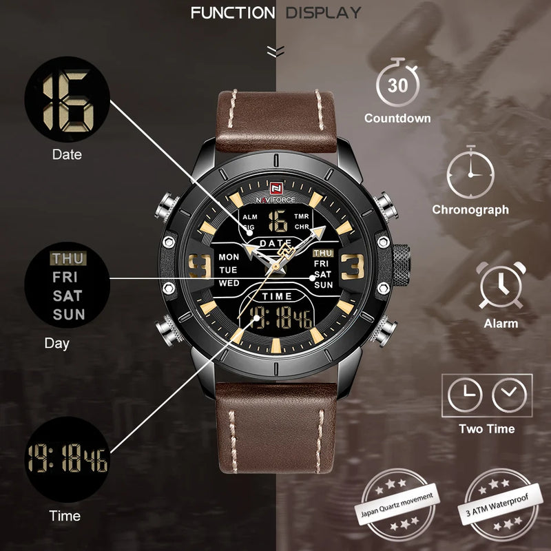 NAVIFORCE Watch Men Top Luxury Brand Leather Waterproof Quartz Wristwatches Military Sport Men’s Watches Date Relogio Masculino