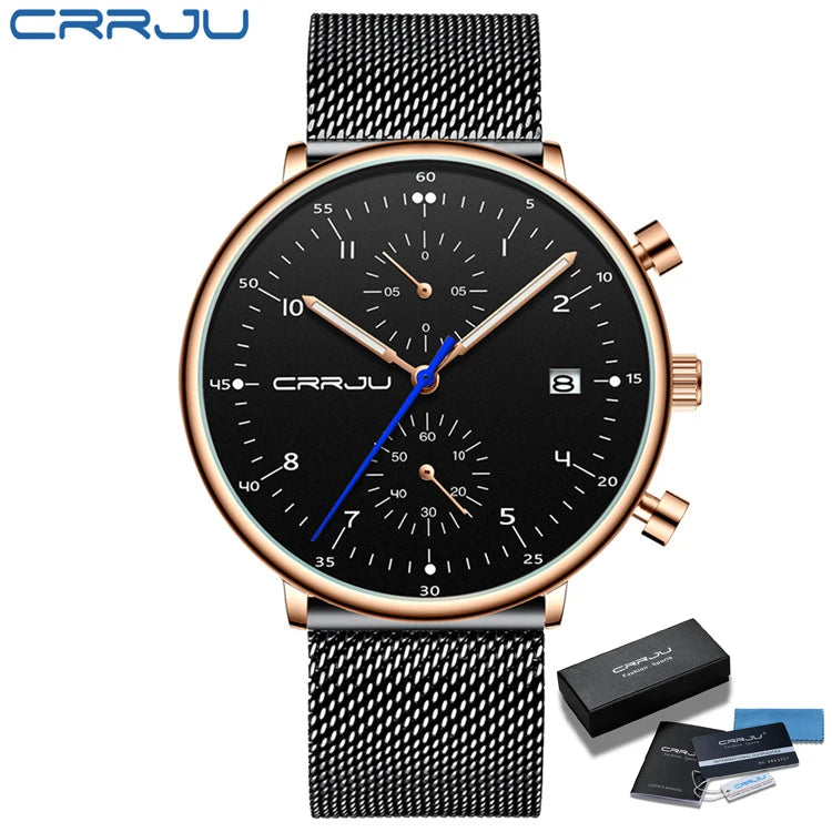 CRRJU Mens Watch Top Luxury Brand Men Stainless Steel WristWatch Men's Military waterproof Date Quartz watches relogio masculino