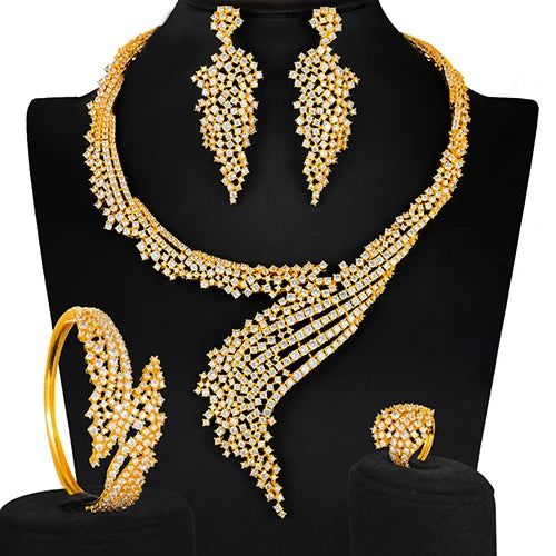 Siscathy African Eritrea Luxury Bride Necklace Wedding Party Dress Jewelry Set For Women Full Micro Cubic Zircon Collars Earring