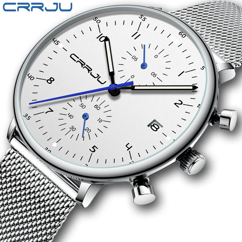 CRRJU Mens Watch Top Luxury Brand Men Stainless Steel WristWatch Men's Military waterproof Date Quartz watches relogio masculino