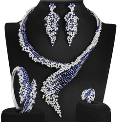 Siscathy African Eritrea Luxury Bride Necklace Wedding Party Dress Jewelry Set For Women Full Micro Cubic Zircon Collars Earring