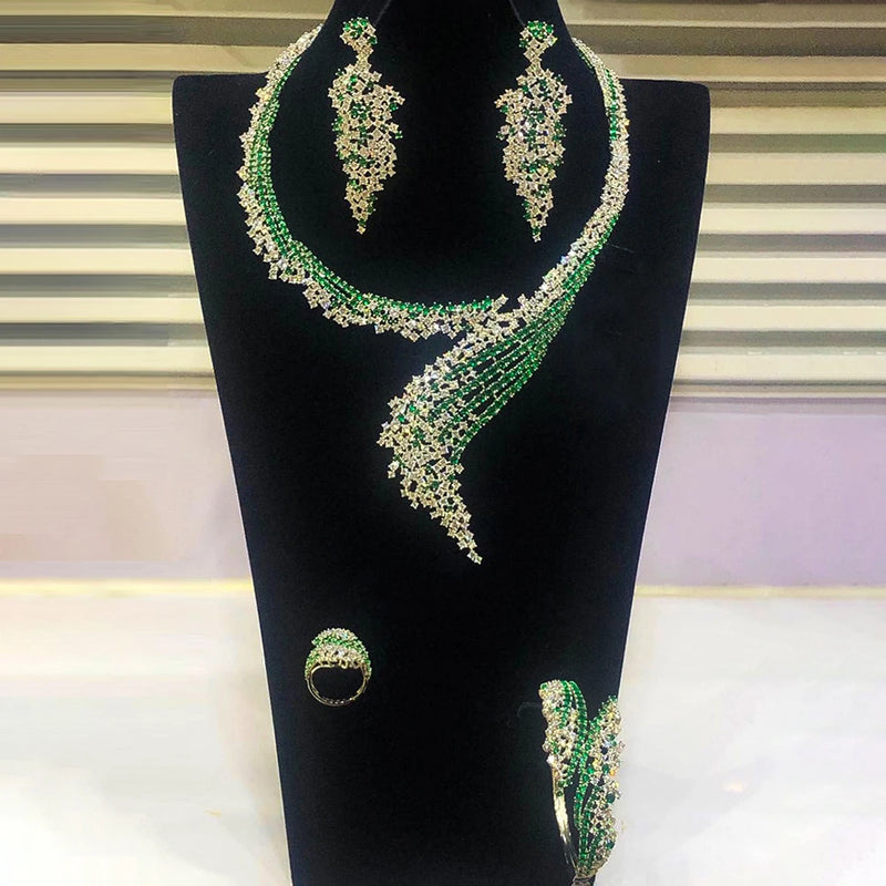 Siscathy African Eritrea Luxury Bride Necklace Wedding Party Dress Jewelry Set For Women Full Micro Cubic Zircon Collars Earring