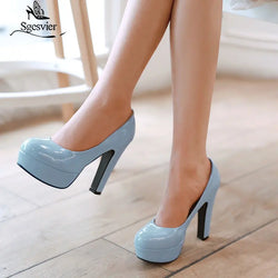 SGESVIER Women Pumps 2021 Spring New Elegant Casual Dress Shallow Mouth Round Head Square High Heels Lady Shoes Size 31-47 OX076