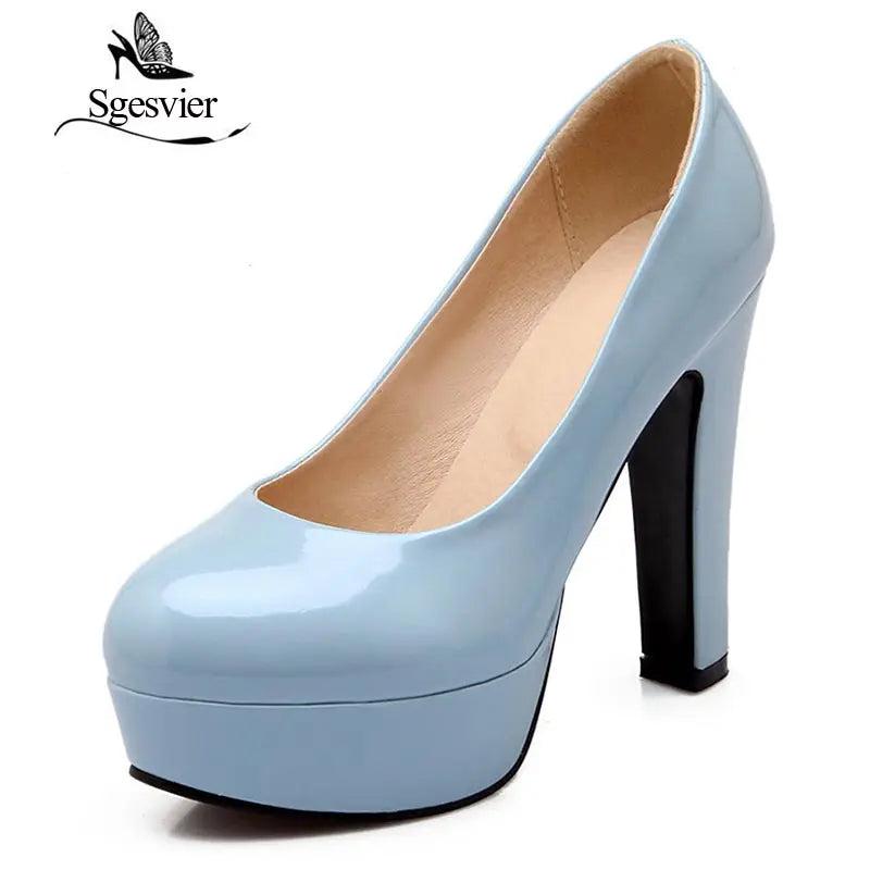 SGESVIER Women Pumps 2021 Spring New Elegant Casual Dress Shallow Mouth Round Head Square High Heels Lady Shoes Size 31-47 OX076