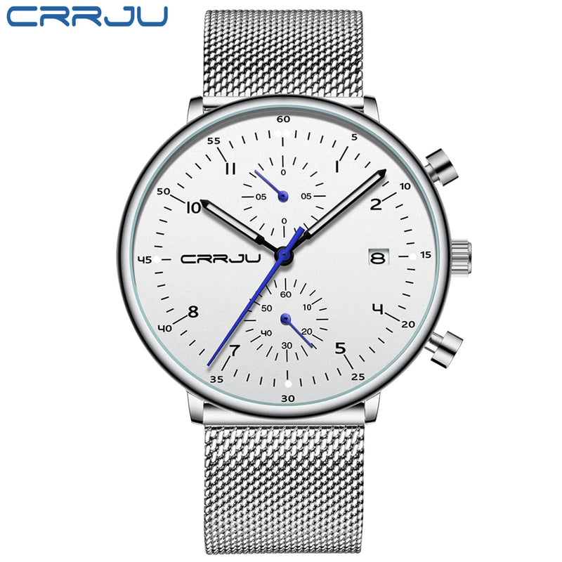 CRRJU Mens Watch Top Luxury Brand Men Stainless Steel WristWatch Men's Military waterproof Date Quartz watches relogio masculino