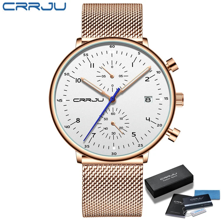 CRRJU Mens Watch Top Luxury Brand Men Stainless Steel WristWatch Men's Military waterproof Date Quartz watches relogio masculino