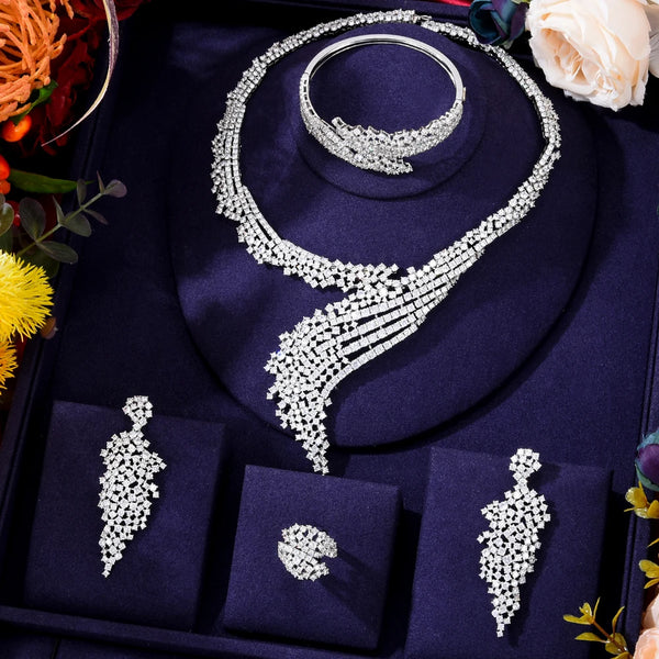 Siscathy African Eritrea Luxury Bride Necklace Wedding Party Dress Jewelry Set For Women Full Micro Cubic Zircon Collars Earring