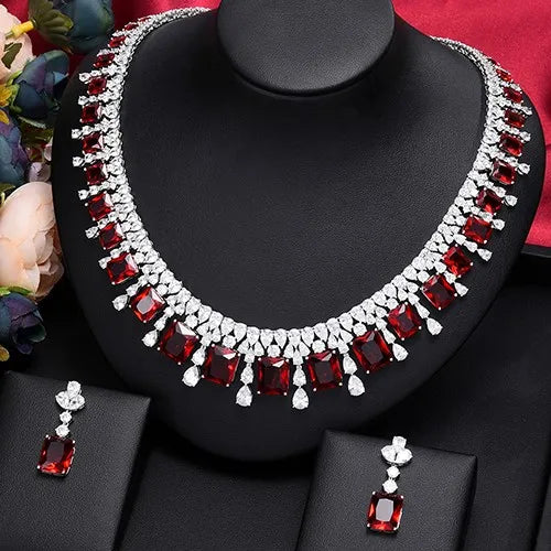 Missvikki Luxury 4PCS Necklace Bracelet Earrings Ring Sets for Women Wedding Naija Bridal Cubic Zirconia Dubai Dress Jewelry Set