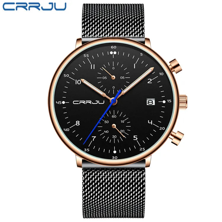 CRRJU Mens Watch Top Luxury Brand Men Stainless Steel WristWatch Men's Military waterproof Date Quartz watches relogio masculino