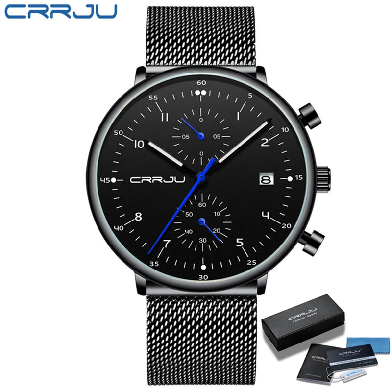 CRRJU Mens Watch Top Luxury Brand Men Stainless Steel WristWatch Men's Military waterproof Date Quartz watches relogio masculino