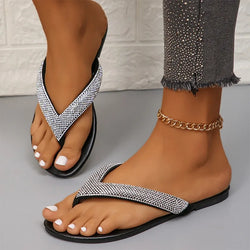 Women Flats Slippers Shoes Crystal Summer Casual Flip Flops Fashion Open Toe Dress Sandals New Slingback Beach zapatos Slides