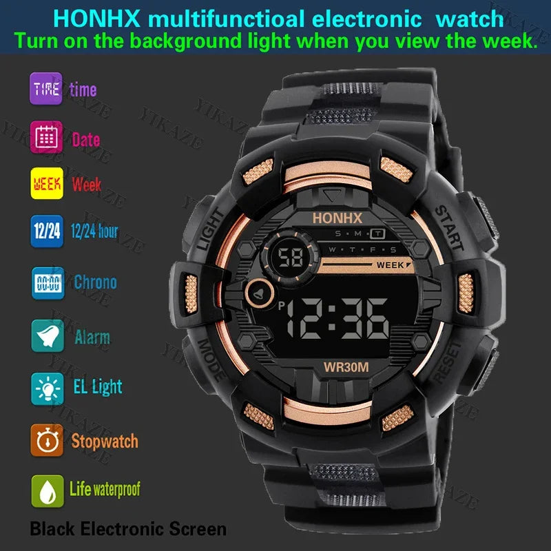 YIKAZE Y04 Men Sports Watch Simple Style Luminous Date Man Digital Watch Multifunctional Waterproof Smart Led Electronic Watches