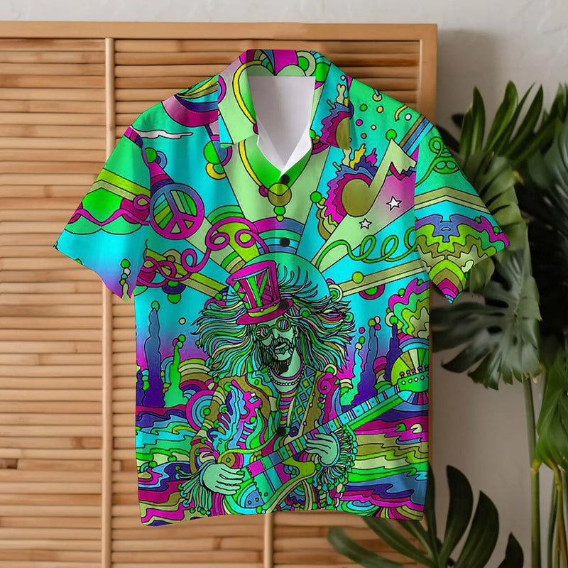 Colorful Guitar Hippie Men's Shirt Daily Wear Going out Weekend Summer Cuban Collar Short Sleeves  4-Way Stretch Fabric Shirt