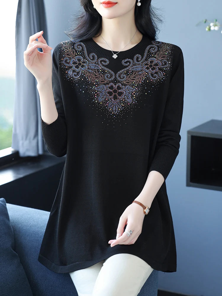 Sweater Women Autumn Causal Women's Clothing Pullover Knitted Dress Print Loose Long Sweaters For Women