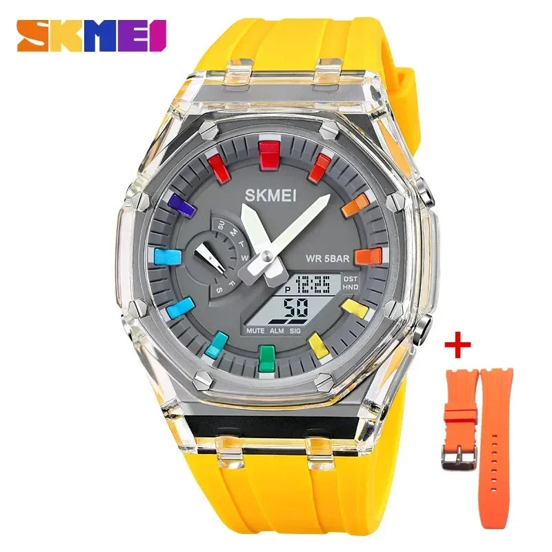 SKMEI Waterproof Men Watch Countdown Stopwatch Led Light Electronic Movement Wristwatch 5Alarm Clock 2 Time Digital Watches 2100