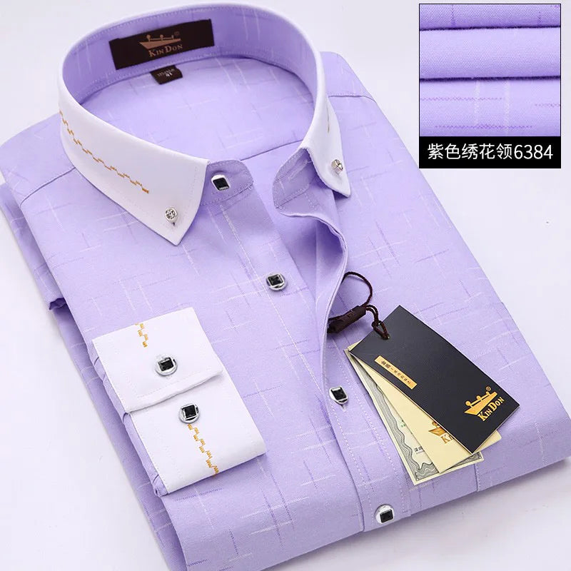 2023 Spring/Autumn Men's Slim Fit Long Sleeve Dress Shirt Europe Business Causal Border Shirt High Quality Wedding Grooms Shirts