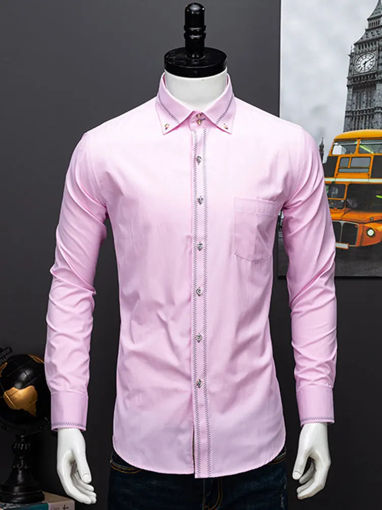 2023 Spring/Autumn Men's Slim Fit Long Sleeve Dress Shirt Europe Business Causal Border Shirt High Quality Wedding Grooms Shirts