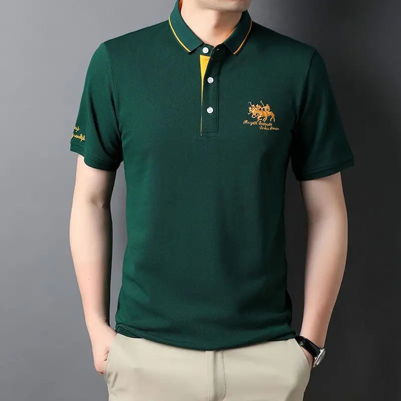Fashion Men Summer Short Sleeve Polo Shirts Streetwear Business Office Lapel Male Clothes Korean Loose Embroidery Casual Tops