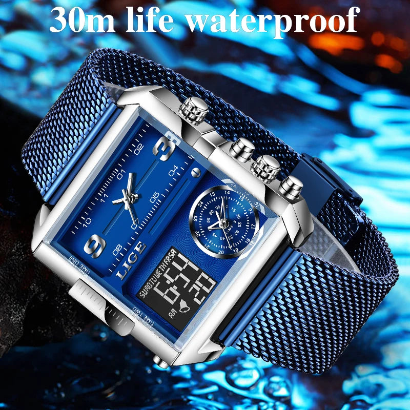 LIGE Luxury Men Quartz Digital Watch Creative Sport Watches Male Waterproof Wristwatch Montre Homme Clock Relogio Masculino+box