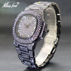 Green Watches For Men Full Diamond Iced Out Auto Date 3atm Waterproof Timepieces Square Blue Purple Watch For Man Dropshipping