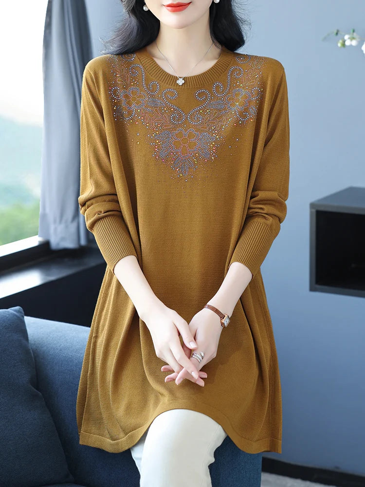 Sweater Women Autumn Causal Women's Clothing Pullover Knitted Dress Print Loose Long Sweaters For Women