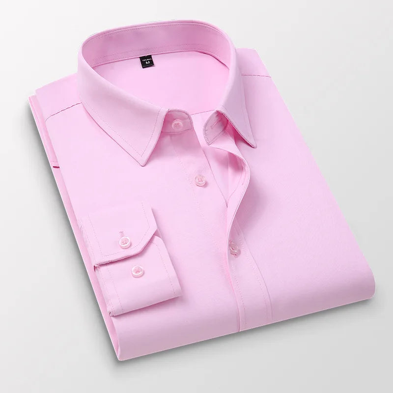 TFETTERS Pink Shirt Men Spring Autumn Mens Long Sleeve Business Shirt  Polyester Slim Fit  Formal Dress Shirts for Men Clothing