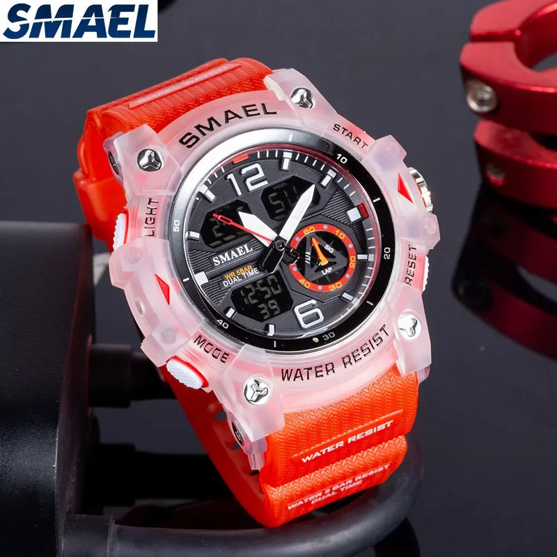 SMAEL 8007  Men's Outdoor Cool Dual Display Waterproof Glow Electronic Watch Outdoor Transparent Watch