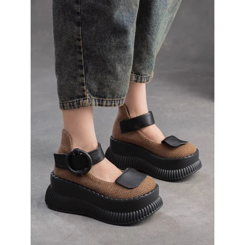 Thick Bottom Muffin Increase Round Head Fashion All Comfortable Non-slip Breathable Sports Wear-resistant Women's Single Shoes