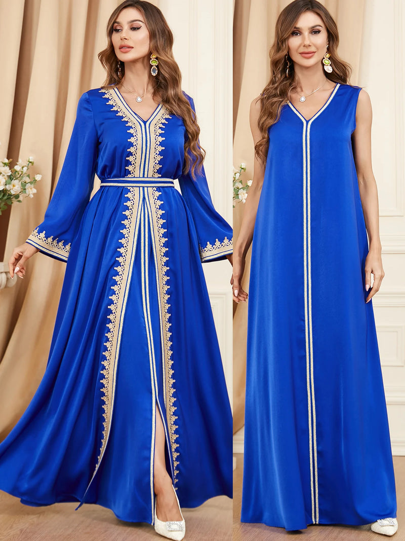 Dubai Abaya for Women Dress 2 Piece Set A-line Abayas Party Dress Kimono Morocco Kaftan Saudi Arab Vestidos Gown Kaftan Islamic