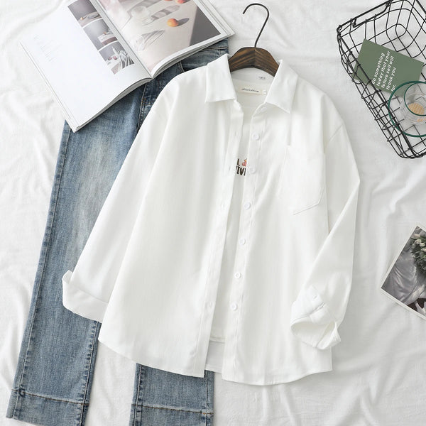 2025 New Cotton Casual Women's Shirts Ladies Loose Solid White Blue Long Sleeve Blouses & Tops Female X-Long Style Shirt Clothes