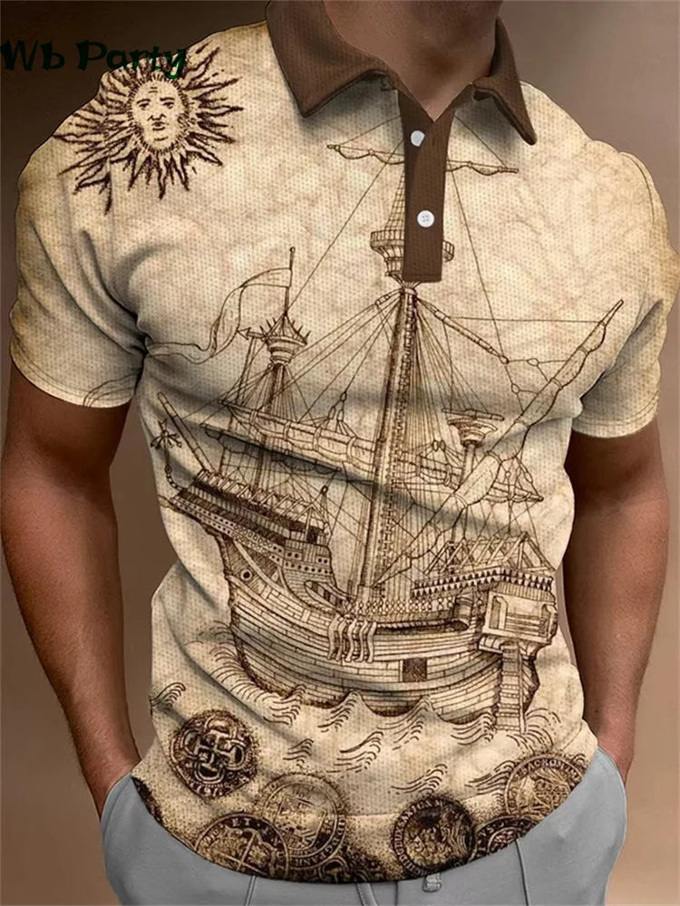 Simple Graphic T shirts Polo T shirt Men Lapel T-shirts for Men Fashion Casual Men's Shirts Mens Clothes Simple 3D Print Tops