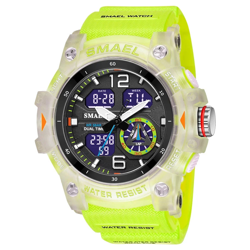 SMAEL 8007  Men's Outdoor Cool Dual Display Waterproof Glow Electronic Watch Outdoor Transparent Watch