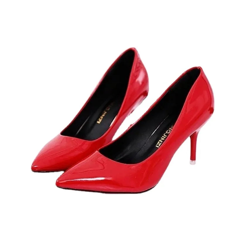 Women Shoes Pointed Toe Pumps Patent Leather Dress Red 8CM High Heels Boat Shoes Shadow Wedding Shoes Shoes for Wedding Women