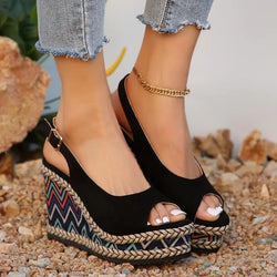 Shoes for Women 2024 Plus Size Peep Toe Women's Sandals Summer Platform Dress Sandals Women Buckle Strap Wedges Shoes Ladies