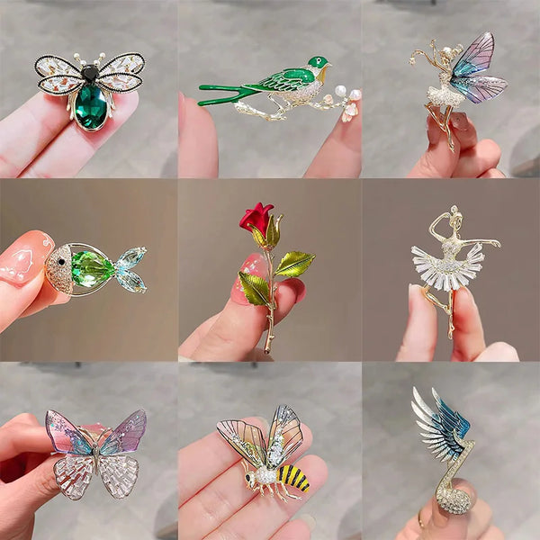 Cute Animal Enamel Insect Dancing Girl Brooches Delicate Little Bee Bird Scarf Dress Coat Lapel Pins Bag Accessories Best Gifts