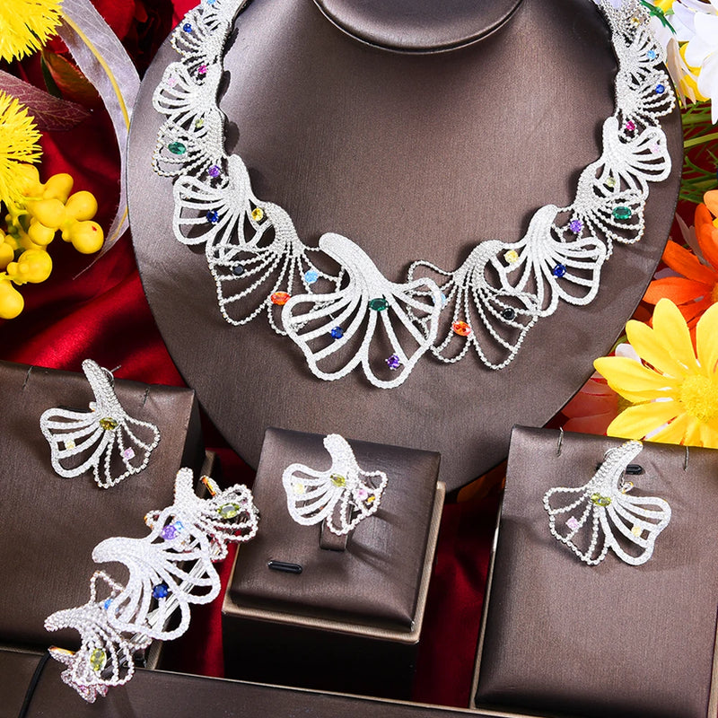 GODKI 4PCS Jingo Leaf Flower Luxury African Jewelry Sets For Women Wedding Party Naija Bride Necklace Dubai Bridal Dress Jewelry